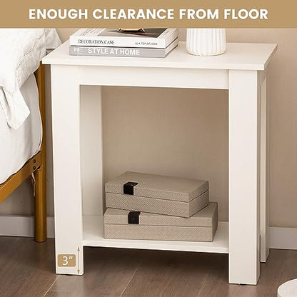 Giantex Narrow End Table Set of 2, 2-Tier Side Table with Open Storage Shelf, Retro Wood Sofa Table Bedside Tables for Small Spaces, Slim Nightstand for Living Room, Bedroom, Easy Assembly, White - color: White