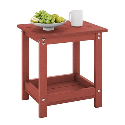 LUE BONA Small Outdoor Side Table, 2-Tier HDPE with Rail, Red | Outdoor End Table with Rail for Patio, Deck, Poolside, Weather Resistant HDPE, Low Maintenance, Easy to Clean - color: Red