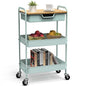 3 Tier Rolling Cart, Utility Cart with Drawer& Table Top, Mint Green | Metal Rolling Kitchen Storage Organizer Cart with Locking Wheels for Bathroom, Office, Balcony, Living Room, Classroom - color: Light Green