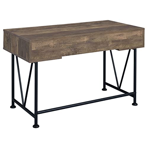 Coaster Furniture Analiese Farmhouse 3 Drawer Home Office Writing Desk Black Metal Base Rustic Oak Brown 802541 - color: Brown
