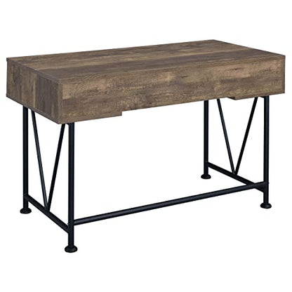 Coaster Furniture Analiese Farmhouse 3 Drawer Home Office Writing Desk Black Metal Base Rustic Oak Brown 802541 - color: Brown