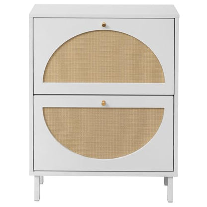 ZeHuoGe Rattan Shoe Cabinet with 2 Flip Drawers, Entrance Hallway Slim Entryway Organizer, White Rack Storage for Heels, Slippers - color: White, style: 2-Drawers