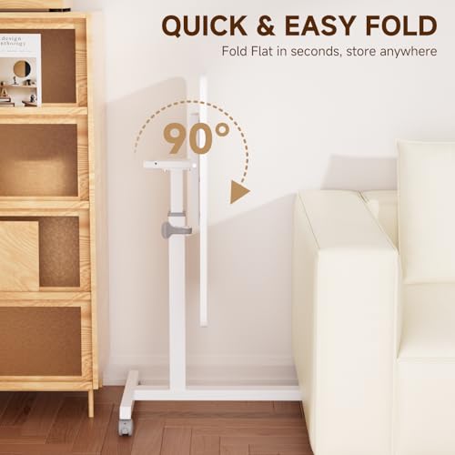 GTPLAYER Small Standing Desk, 24 Inches Foldable Mobile Rolling Laptop PC Table with Lockable Casters, Adjustable Height Overbed Bedside Table Computer Workstation for Home Office, White-Foldable - color: White-foldable
