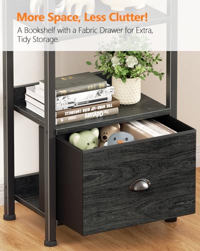 Furologee Book Shelf Set of 2, 6 Tier Tall Shelf with Drawer, Bookshelves and Bookcases Set of 2, Industrial Display Shelving Unit for Bedroom, Living Room, Home Office, Black Oak - color: Black Oak, size: 6 Tier-2 PCS