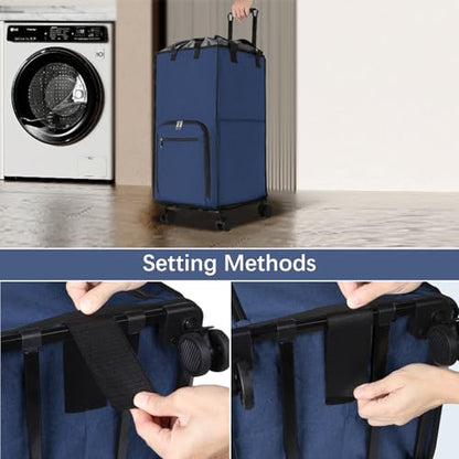 Bukere Rolling Laundry Hamper with Wheels, Large 90L Freestanding Collapsible Laundry Basket Bag for Clothes Storage, Heavy Duty Removable Wheeled Cart for College Dorm Apartment Laundry Room Bathroom