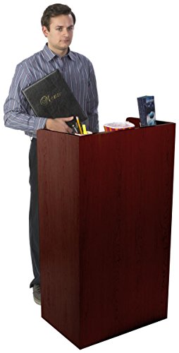 Displays2go Hostess Station, Mahogany | Hidden Wheels, Adjustable Shelf, LCKDPHSSM - color: Mahogany