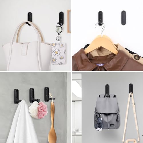 Folding Wall Hooks, 2 Pcs Foldable Black Coat Hooks Heavy Duty Foldable Hook Bathroom Towel Hooks Robe Hooks Wall Mounted for Hanging Coat Towels Clothes Hat Bags Keys | 90° Foldable Design, Wall Mounted, Holds Up To 40 Lbs, Screws And Anchors Included, F