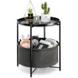 danpinera Black Small Round Side Table with Storage Basket, Removable Tray | Metal Bedside Table for Small Space, Living Room, Nursery, Metal Accent Stand with Removable Tray, Coffee Nightstand, Black - color: Ink Black