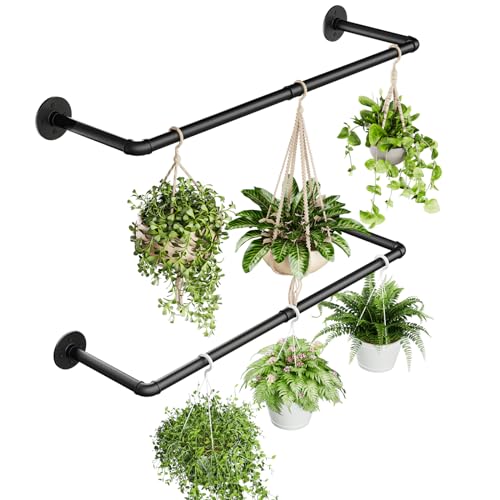 Galood 2Pc Hanging Planters for Indoor Plants Plant Hanger Indoor Hanging Plant Holder Black Metal Rod(Pot/Chain/Plant not Included - size: 36.2in*2
