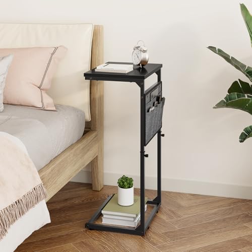 Vagusicc C Shaped End Table, Set of 2 Tall Side Table for Couch, Adjustable Height Small Couch Side Table for Small Spaces, End Table Slide Under Sofa Table TV Tray Arm Table for Living Room, Black - color: Black 2pc