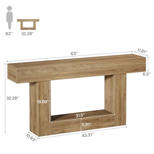 Tribesigns 63-Inch Long Console Table, 2-Tier Entryway Table Sofa Table with Storage, Farmhouse Wood Behind Couch Table for Living Room, Hallway, Light Brown - color: Light Brown
