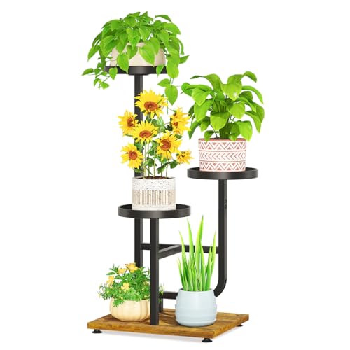 LASZOLA Black 3 Tier Tall Metal Plant Stand Indoor, Large Heavy Duty Planter Holder Rack for Vertical Corner, Sturdy Wrought Iron Spiral Multiple High Flower Organizer for Modern Patio House Bathroom - color: Classic Black, size: 3 Tier