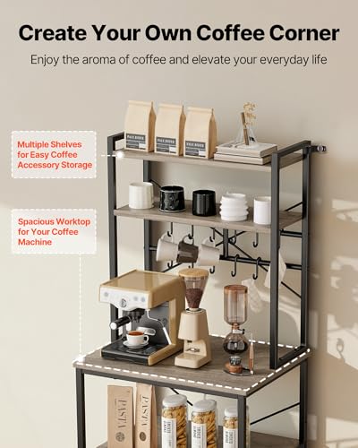VEVOR Bakers Rack, 23.6 inch Width Microwave Stand,Kitchen Stand with X-Shaped Support Bar & 12 S-Shaped Hooks,Kitchen Storage Shelf for Dish Storage, Spice Jars, Coffee Bar Organization - size: 23.6 x 15.7 x 63.7