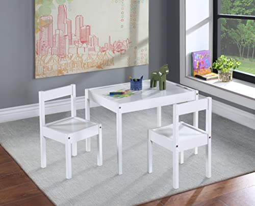Della Solid Wood Table & 2 Chair Set - White, 25"x19"x18", Durable Play Furniture for Arts, Crafts & Tea Parties, Kiln-Dried Rubberwood, Made in Thailand