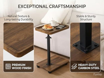 C Table End Table Adjustable Height, 360°Swivel TV Tray Table Couch Tables C Shaped Side Tables Living Room and Bedroom for Sofa, Bed,Chair (Brown) - color: Brown