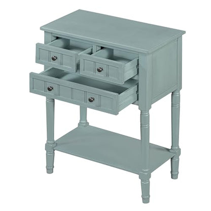 Narrow Console Table - Slim Sofa Tables with 3 Storage Drawers & Bottom Shelf,Solid Wood Frame,Distressed Finish - Accent Table for Living Room,Hallway,Small Spaces,Entryway,23.7" Light Blue - color: Light Blue