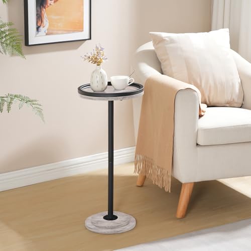 HOOBRO Small Round Side Table, Drink Table, Coffee Martini Table with Pedestal Accent for Small Spaces in Living Room, Bedroom, Sofa Couch, Greige and Black BG168BZ01 - color: Greige + Black