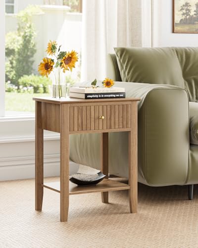 Fluted Nightstand, Farmhouse Night Stand with 1 Drawers, Mid Century Modern Side Accent Table,Bedside End Table for Bedroom, Living Room, Natural - color: Natural, size: 1 Drawer
