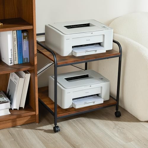 2-Tier Rolling Printer Stand with Lockable Wheels, Mobile Printer Cart with Storage Shelf for Home Office