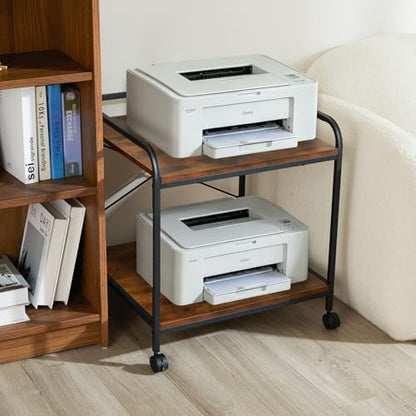 2-Tier Rolling Printer Stand with Lockable Wheels, Mobile Printer Cart with Storage Shelf for Home Office