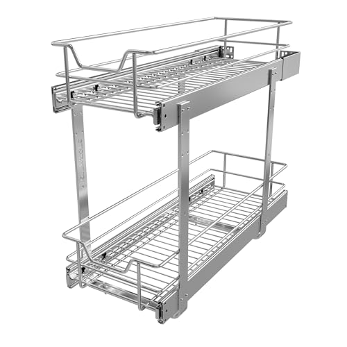 2 Tier Pull Out Cabinet Organizer 9" W X 22" D, Chromed, Full Slide Out | For Kitchen Organizers and Storage, Pull Out Drawers For Cabinets Capacity Heavy Duty Caddy, Cabinet Shelves, Bathroom Pantry - color: 2 Tier - Chrome-Plated, size: 9" W X 22" D