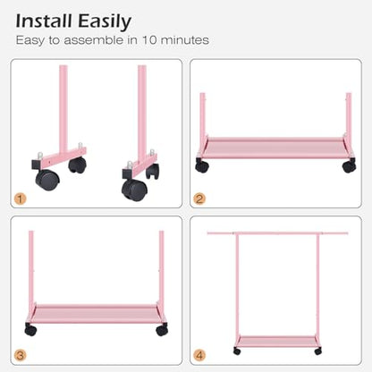 MISSLO Small Garment Racks for Hanging Clothes Rack Mini Kids Clothing Rack Rolling Dress up Storage for Toddler, Baby, Little Girl, Children, Adult(Pink) - color: Pink