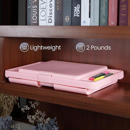 Loddie Doddie Lap Desk, Folding Desk, Portable Table, Blush, 9.75" x 12" | Trays & Pocket Keep Essentials Close, 2 lb Easy to Carry, Sturdy Plastic & Alloy Steel, Bed Desk, Bed Tray, Lap Desk for Kids - color: Blush