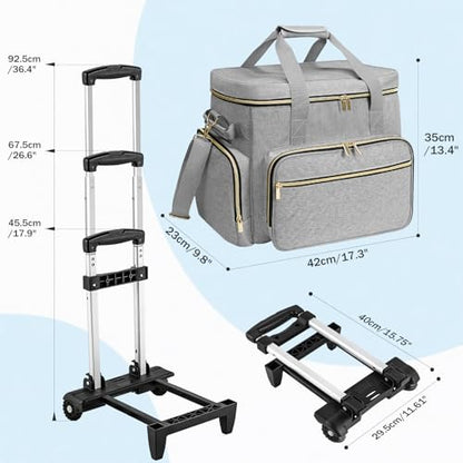 LIWSHWZ Rolling Teacher Tote Bag,Wheeled Teacher Bag with Detachable Dolly & File Teacher Tote - color: Grey