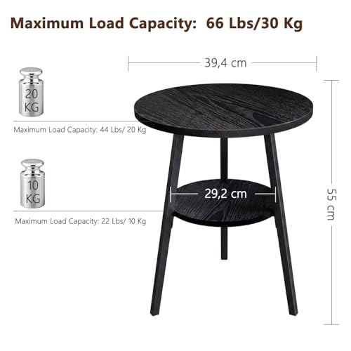 Small Round Side Table, End Tables Living Room, Black | 2-Tier Side Table with Storage Shelf for Small Spaces, Bedside Accent Table for Living Room, Bedroom, Metal Frame & Wood Top - color: Black Ash
