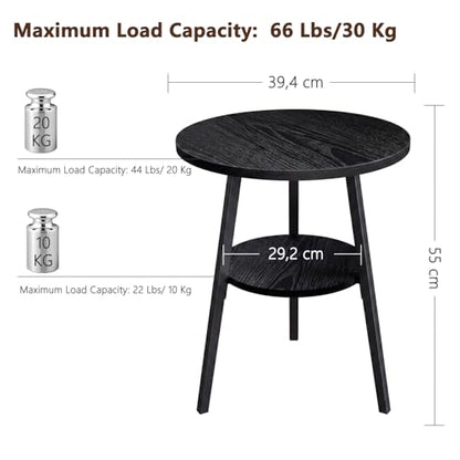 Small Round Side Table, End Tables Living Room, Black | 2-Tier Side Table with Storage Shelf for Small Spaces, Bedside Accent Table for Living Room, Bedroom, Metal Frame & Wood Top - color: Black Ash