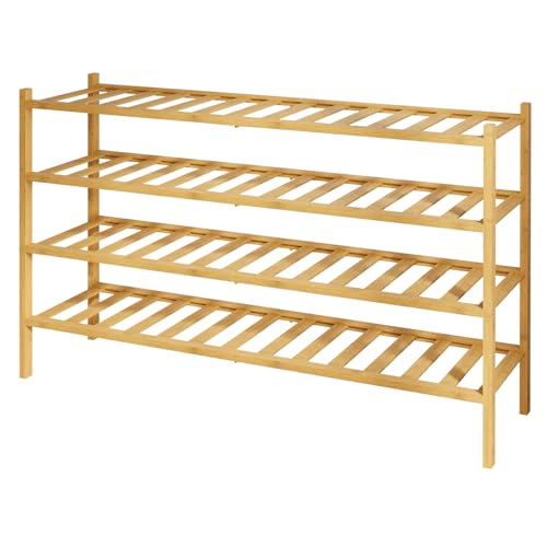 Kitsure Bamboo Wooden Shoe Rack for Closet - Stackable Shoe Organizer with Modular Structure, Space-Saving Shoe Shelf for Entryway, Living Room, Bedroom, 32.7" Wide - 4 Tiers, Natural - color: Nature, size: 32.7"wide - 4 Tiers