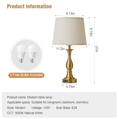 Bedside Table Lamp Touch Control Bedroom Lamps with USB A and C Charging Port 3 Way Dimmable Touch Lamps for Nightstand Living Room Bedroom Dorm Home Office Reading, Set of 2 - color: Gold