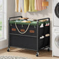 350L Extra Large Laundry Cart, Laundry Hamper 6 Section, Black | Large Capacity, Heavy Duty Lockable Wheels, Sturdy Metal Frame, Leather Patchwork, Removable Bags - color: Black, size: 6 Bag 350L