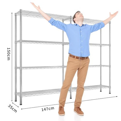 4-Tier Shelf, Adjustable Wire Metal Rack Shelving, Heavy Duty Standing Storage Shelves, Garage, Kitchen, Office, Bathroom, Shelfs Easy Assembly, 57.9" W x 13.8" D x 59" H, Chrome - color: Chrome, size: 4-tier 57.87"W x 13.78"D x 59.06"H