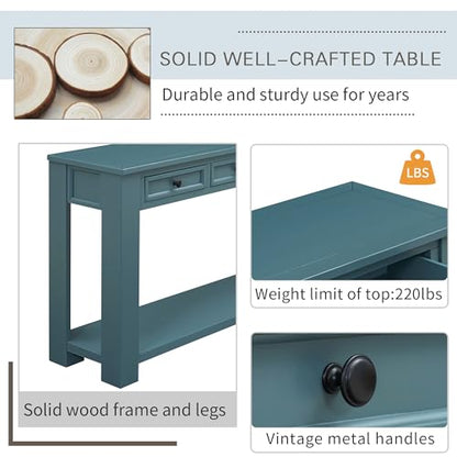 LKTART Solid Wood Console Table,63" Sofa Table Entryway Table with Drawers | Console Table for Entryway with 4 Drawers and Open Shelf,Entry Table for Hallway,Foyer,Living Room,Easy Assembled,Dark Blue - color: Dark Blue