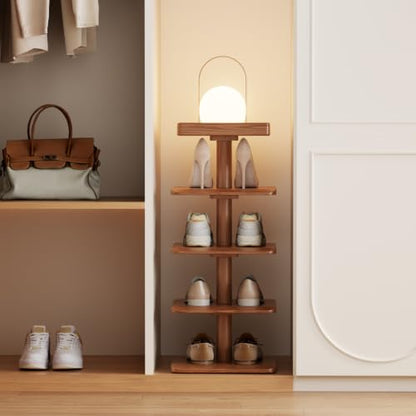 4-Tier Vertical Shoe Rack, Narrow Shoe Tower for Small Space - color: Walnut, size: 11.4"D x 10.8"W x 28.8"H