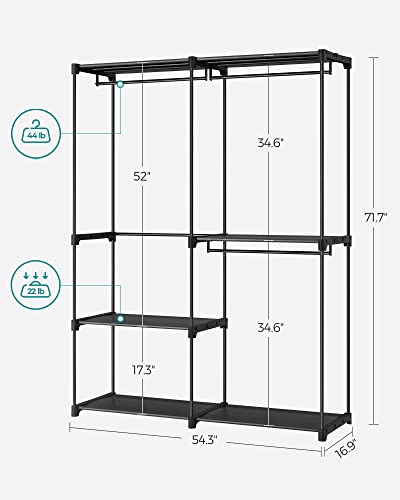 SONGMICS Portable Closet, Freestanding Closet Organizer, Clothes Rack with Shelves, Hanging Rods, Storage Organizer, for Cloakroom, Bedroom, 54.3 x 16.9 x 71.7 Inches, Black URYG025B02 - size: 54.3"L x 16.9"W x 71.7"H