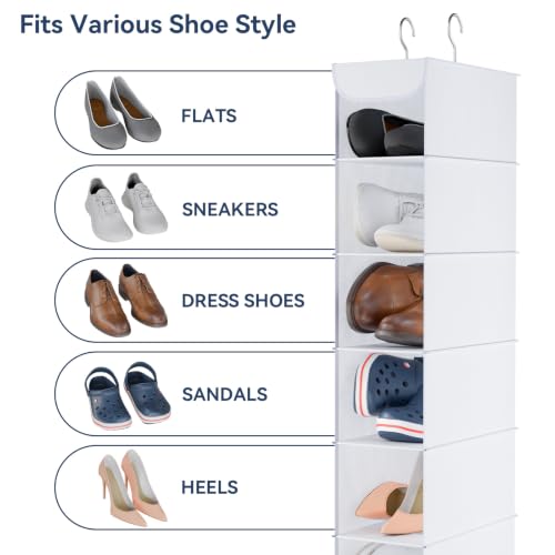 Whitmor Hanging Shoe Organizer, 8 Shelves-Hanging Closet Organizer, Hanging Shoe Rack for Small Closet, Hanging Shelves for Storage Shoes Clothes 11.5" D x 5.5" W x 41" H, White