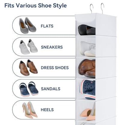 Whitmor Hanging Shoe Organizer, 8 Shelves-Hanging Closet Organizer, Hanging Shoe Rack for Small Closet, Hanging Shelves for Storage Shoes Clothes 11.5" D x 5.5" W x 41" H, White