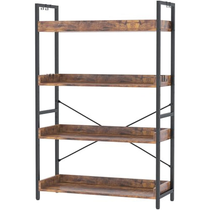 HCHQHS 4 Tier Bookshelf, Adjustable Industrial Bookcase, Vertical Tall Book Shelf, Wood and Black Metal Open Bookshelves for Home Office, Living Room, Bedroom - color: Rustic Brown, size: 4-Tier (31.5"W x 44"H)