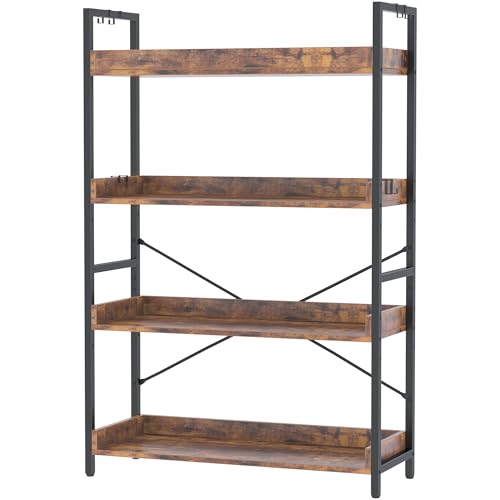 HCHQHS 4 Tier Bookshelf, Adjustable Industrial Bookcase, Vertical Tall Book Shelf, Wood and Black Metal Open Bookshelves for Home Office, Living Room, Bedroom - color: Rustic Brown, size: 4-Tier (31.5"W x 44"H)