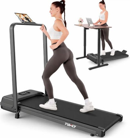 FUNMILY Upgrade Walking Pad Folding Treadmill with 12%/15% Incline & Handle Bar, 3.5HP Foldable Under Desk Compact Treadmills for Home/Office/Gym, 400+lb Capacity, Shock Absorption - color: Sleek Black