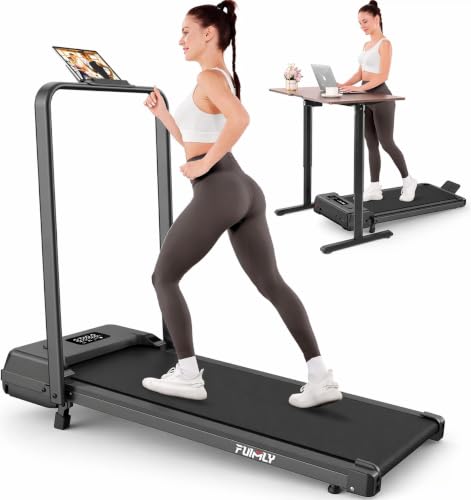 FUNMILY Upgrade Walking Pad Folding Treadmill with 12%/15% Incline & Handle Bar, 3.5HP Foldable Under Desk Compact Treadmills for Home/Office/Gym, 400+lb Capacity, Shock Absorption - color: Sleek Black