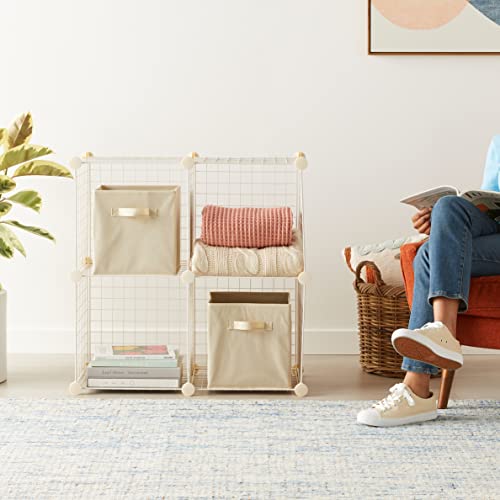 Amazon Basics 4 Cube Wire Grid Storage Organizer, Closet Organizer and Shelves, Stackable, Space-Saving, Easy to Assemble, 14"x14"x14", White - color: White