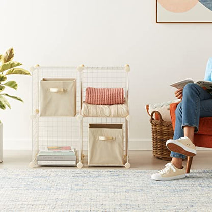 Amazon Basics 4 Cube Wire Grid Storage Organizer, Closet Organizer and Shelves, Stackable, Space-Saving, Easy to Assemble, 14"x14"x14", White - color: White