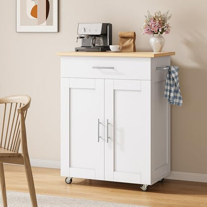 Mobile Kitchen Island on Wheels, Large Drawer, White | On Wheels, Large Drawer, Adjustable Shelf, Towel Rack, Rolling Island Table,for Kitchen & Dining Room - size: Small Kitchen Island, style: Modern White