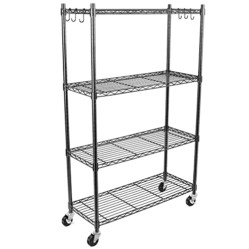 4-Tier Storage Shelves, Heavy Duty Metal Shelves Wire Rack Shelving Unit, Adjustable Shelf with Wheels for Home Office Garage Kitchen Shelf, 36" D x 14" W x 58" H - size: 4tier 36"D x 14"W x 58"H