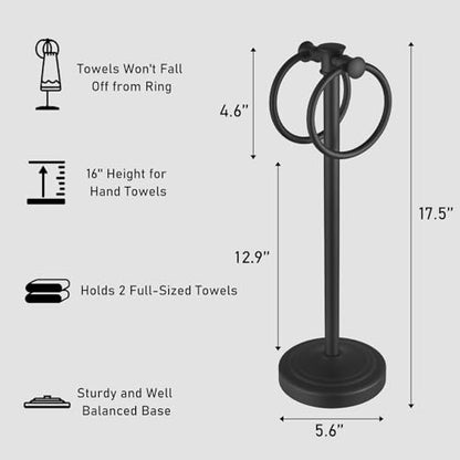 Hoimpro 17" Matte Black Stainless Steel Standing Towel Rack Double Towel Ring Hand Towel Stand Holder, Bathroom Accessories Set Hardware Towel Bar Hanger for Bathroom Vanity and Kitchen Countertops - color: Matte Black
