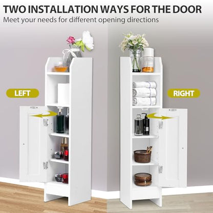 SUPER DEAL Small Bathroom Storage Corner Cabinet Set of 2, Narrow Floor Bathroom Toilet Paper Storage Organizer with Adjustable Shelves for Small Space, White