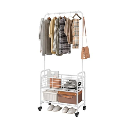 SUOERNUO Laundry Basket with Wheels Rolling Laundry Hamper Laundry Sorter Cart Shelf Hanging Rack,White - color: White
